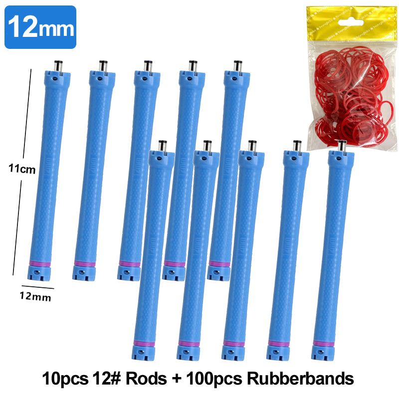 10pcs 24V Digital Perm Rods with Rubberbands Single 5.5mm DC Plug Electirc Heated Curl Bars Rollers Curlers 11cm Hair Tools