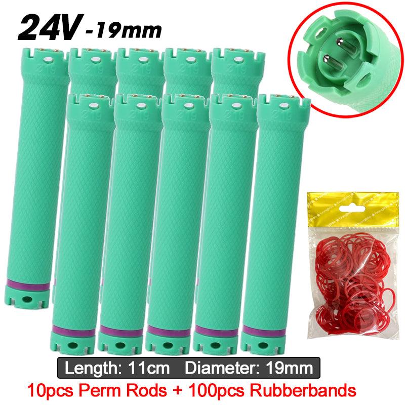 10pcs/set 24V Digital Perm Rods Hair Rollers Standard Plug Electric Heated Curlers Bars with Rubberbands Styling Tool