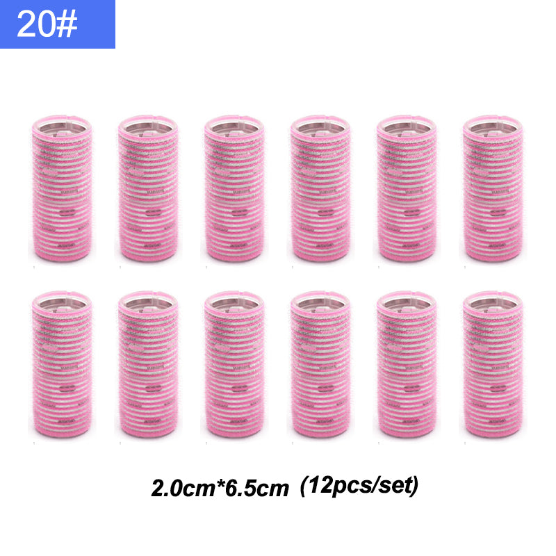 12pcs/set Aluminum Foil Core Nylon Hair Rollers Fast Heating Big Self Grip Curlers Air Bang Sleep Self-Adhesive Curling Bar Hair Accessories