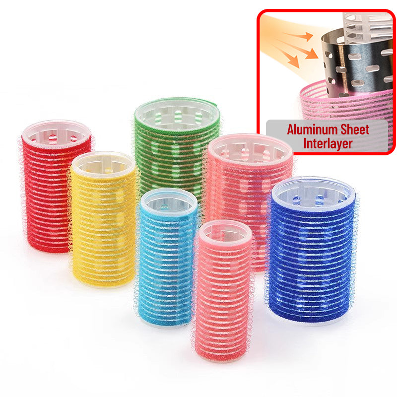 12pcs/set Aluminum Foil Core Nylon Hair Rollers Fast Heating Big Self Grip Curlers Air Bang Sleep Self-Adhesive Curling Bar Hair Accessories