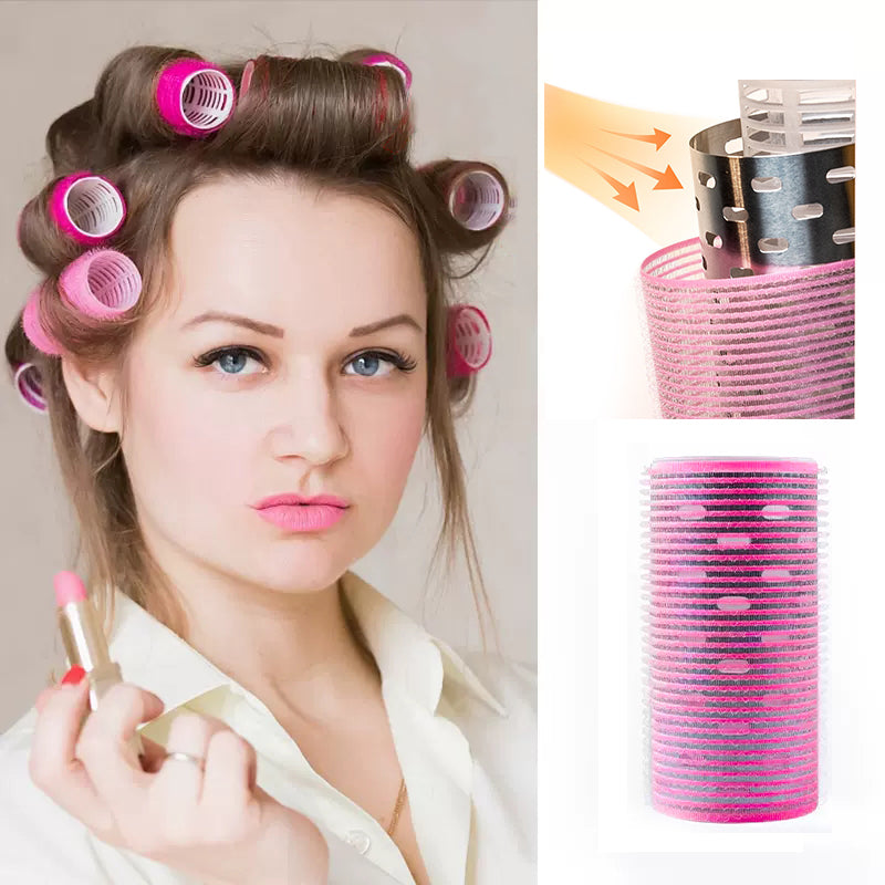 12pcs/set Aluminum Foil Core Nylon Hair Rollers Fast Heating Big Self Grip Curlers Air Bang Sleep Self-Adhesive Curling Bar Hair Accessories