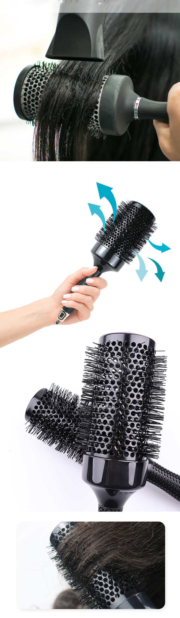 Ceramic Iron Combs With Hair Pick Pins Nano Anion Nylon Tooth Roller Hairbrush Round Barrel Brush Smooth Big Wave Fast Curling