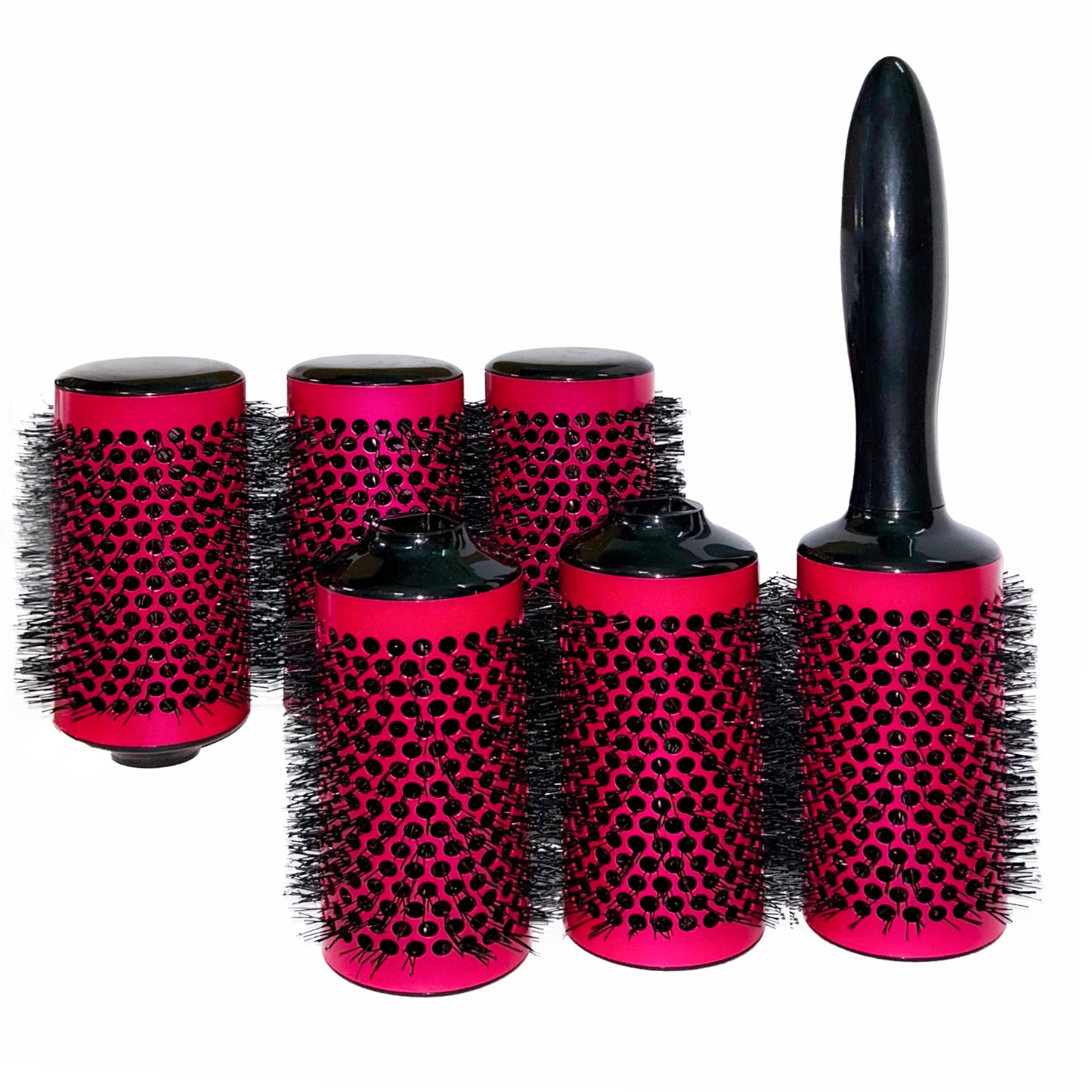 6pcs/set Detachable Handle Ceramic Iron Thermal Brush Comb Aluminum Tube Nylon Barrel Curler Rollers Hairbrush