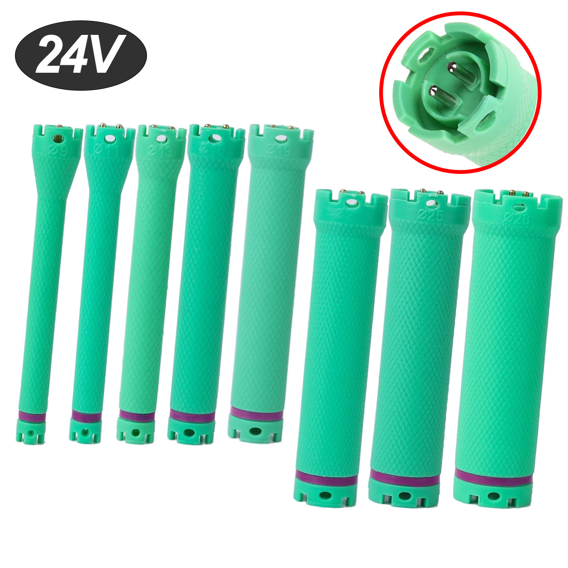 10pcs/set 24V Digital Perm Rods Hair Rollers Standard Plug Electric Heated Curlers Bars with Rubberbands Styling Tool