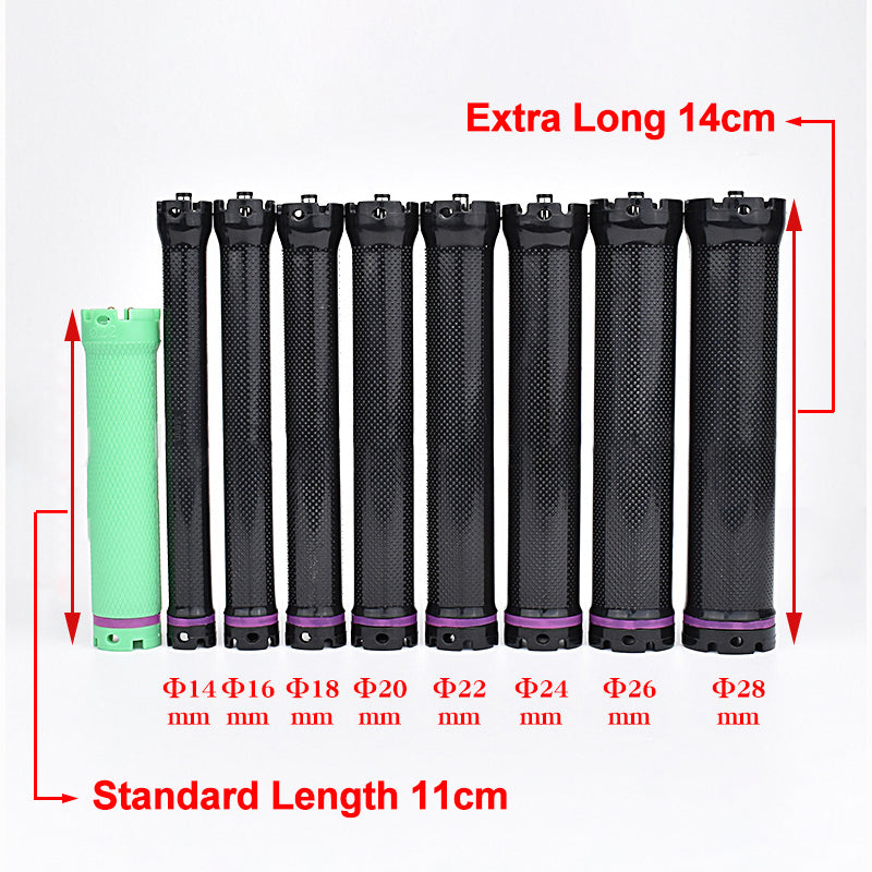 10 개/대 24V 여분의 긴 단일 구멍 전기 가열 헤어 롤러 디지털 파마 막대 고무 밴드가있는 스틱 바 14cm
