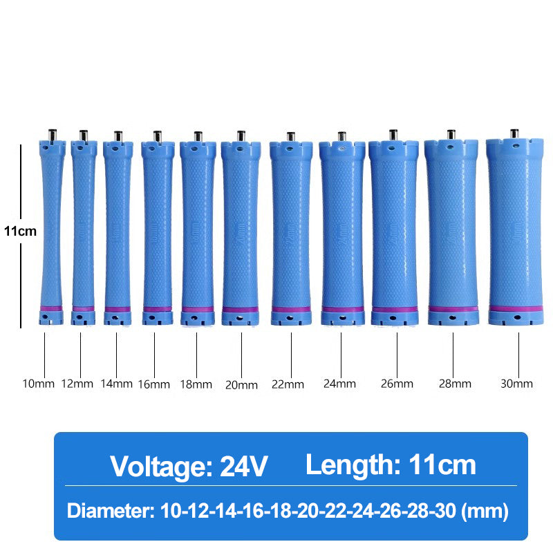 10pcs 24V Digital Perm Rods with Rubberbands Single 5.5mm DC Plug Electirc Heated Curl Bars Rollers Curlers 11cm Hair Tools