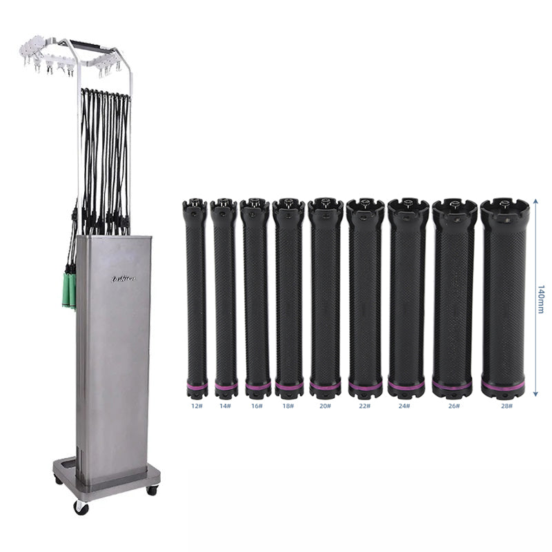 10pcs/set 24V Extra Long Single Hole Electric Heated Hair Rollers Digital Perm Rods Sticks Bars With Rubberbands 14cm